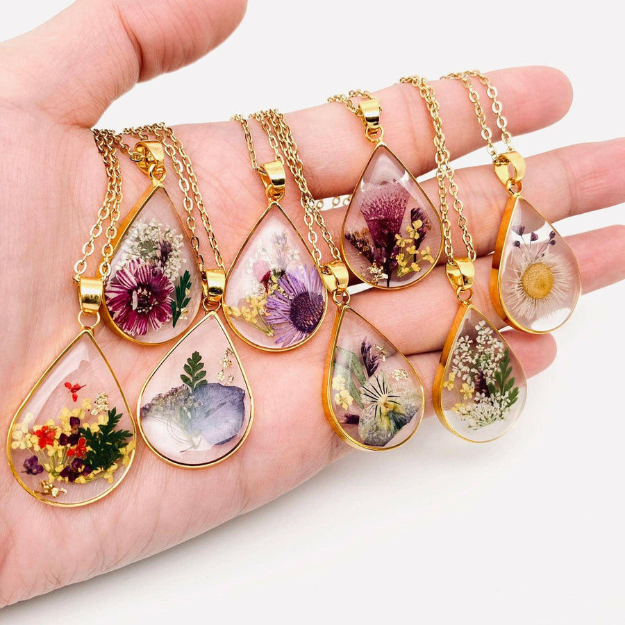 Genuine Pressed Dried Flower Floral Charm Necklace - PDF.