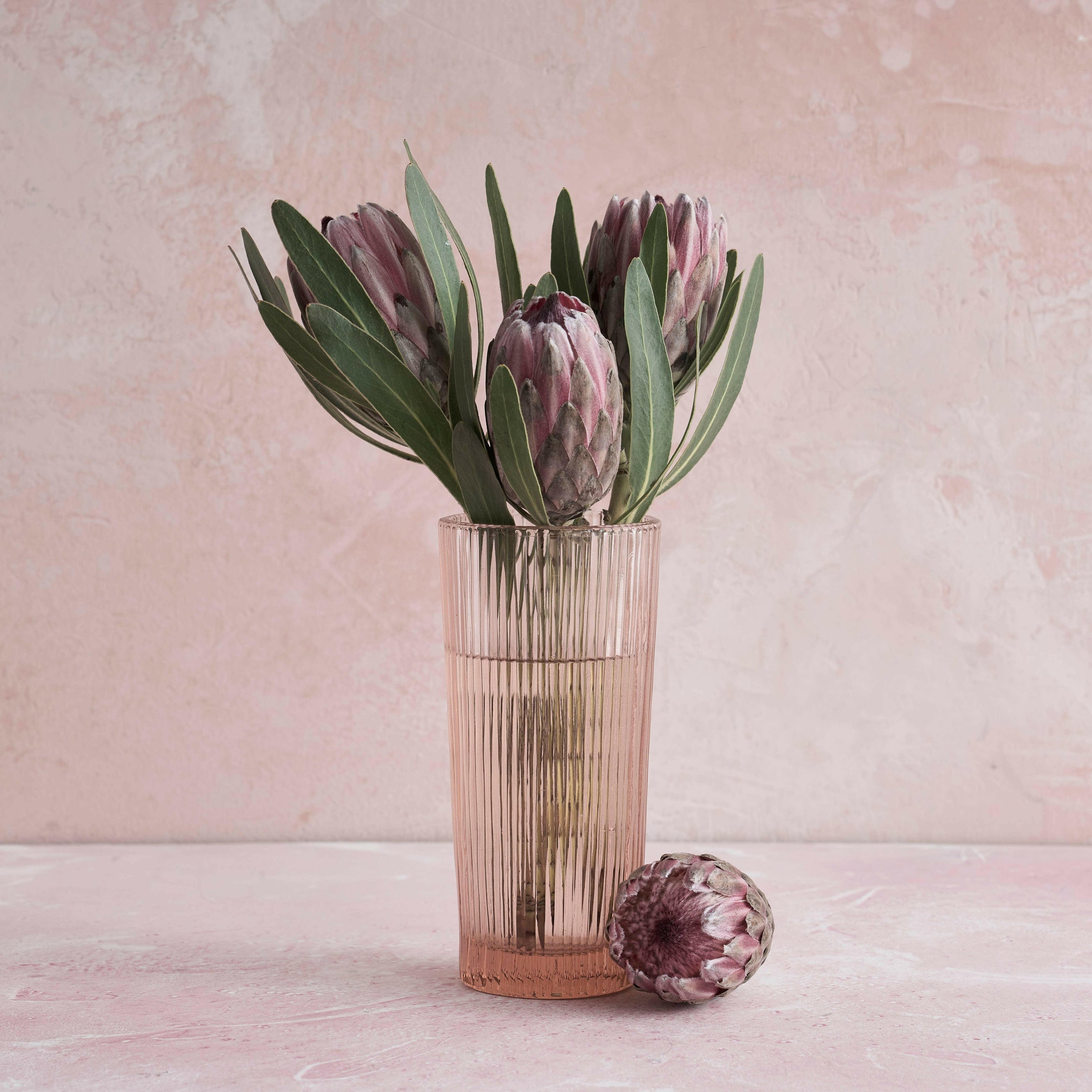 Pressed Pink Glass Column Vase.