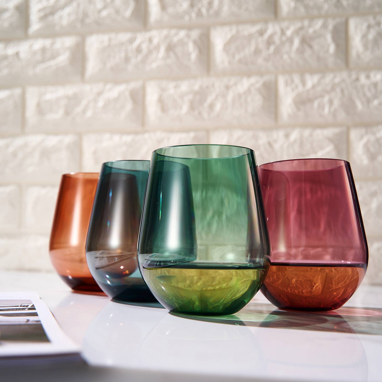 Shatterproof Tritan Stemless Wine Glasses, Set of 4