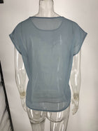 Gray Floral Print Chiffon Short Sleeve T-Shirt