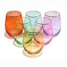 Art Deco Colored Crystal Stemless Wine Glass Set of 6, 15 oz