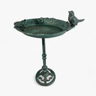 Pedestal Bird Bath Cast Iron Green Patina Garden Decor