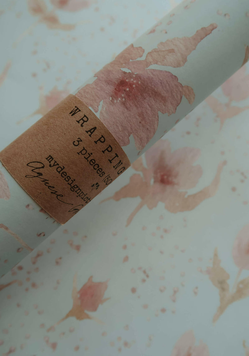 Set Of 3 Pieces ROSE TULIPS Wrapping Paper.