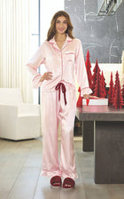 Ruffle PJ Set With Velvet Tie - Pink Stripe