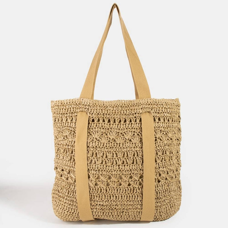 Large Straw Braided Tote Bag With Hat Holder