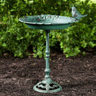Pedestal Bird Bath Cast Iron Green Patina Garden Decor