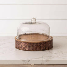 Glass Cloche with Wood Dimpled Base (PC).