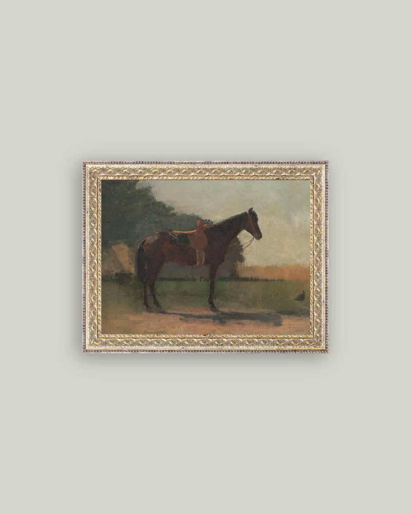 Saddled Horse Framed Antique Art.