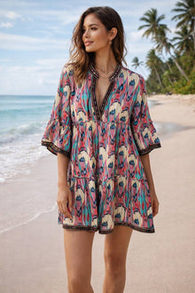 Cotton Mini Dress Beach Tunic with Vibrant Jewel Tones
