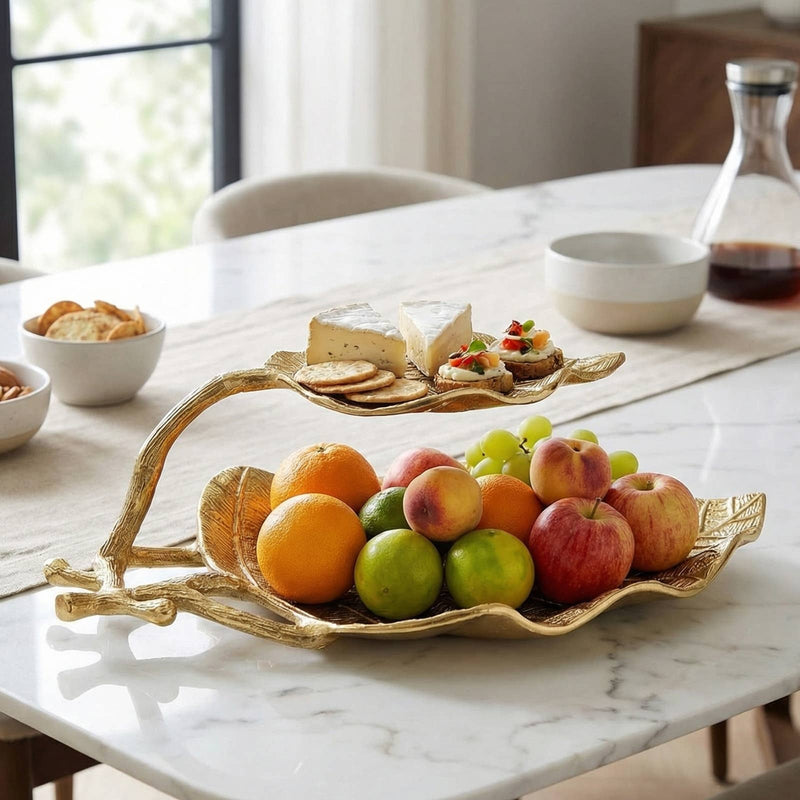 Gold Leaf 2 Tier Serving Centerpiece Tray
