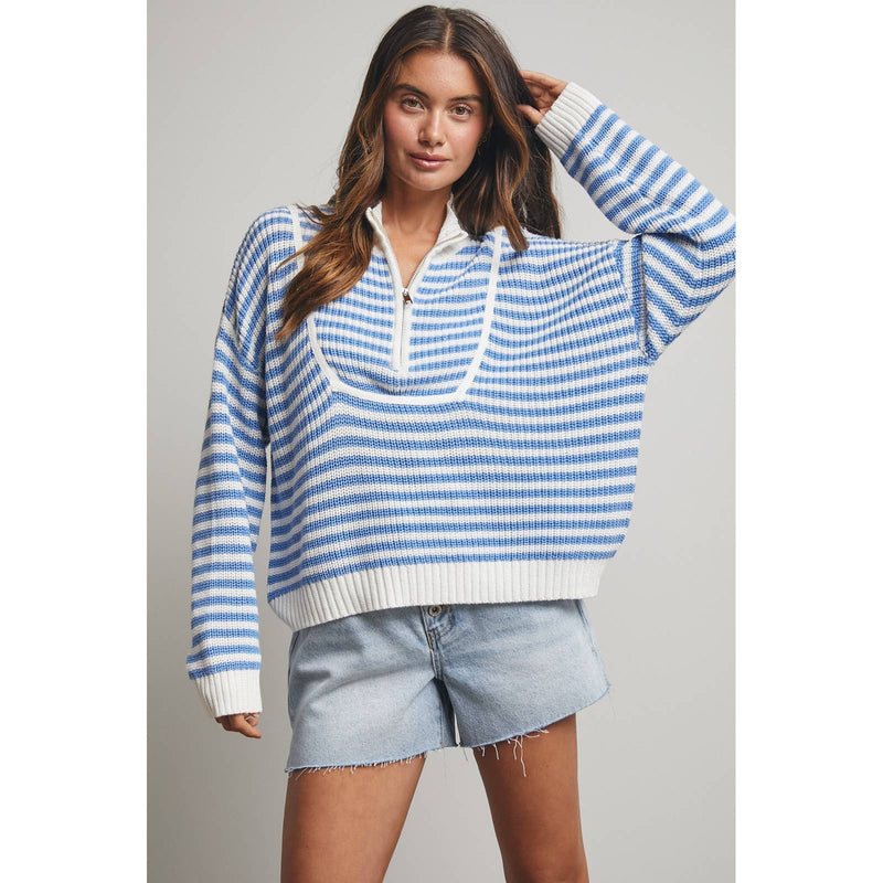 STRIPED HALF-ZIP SWEATER