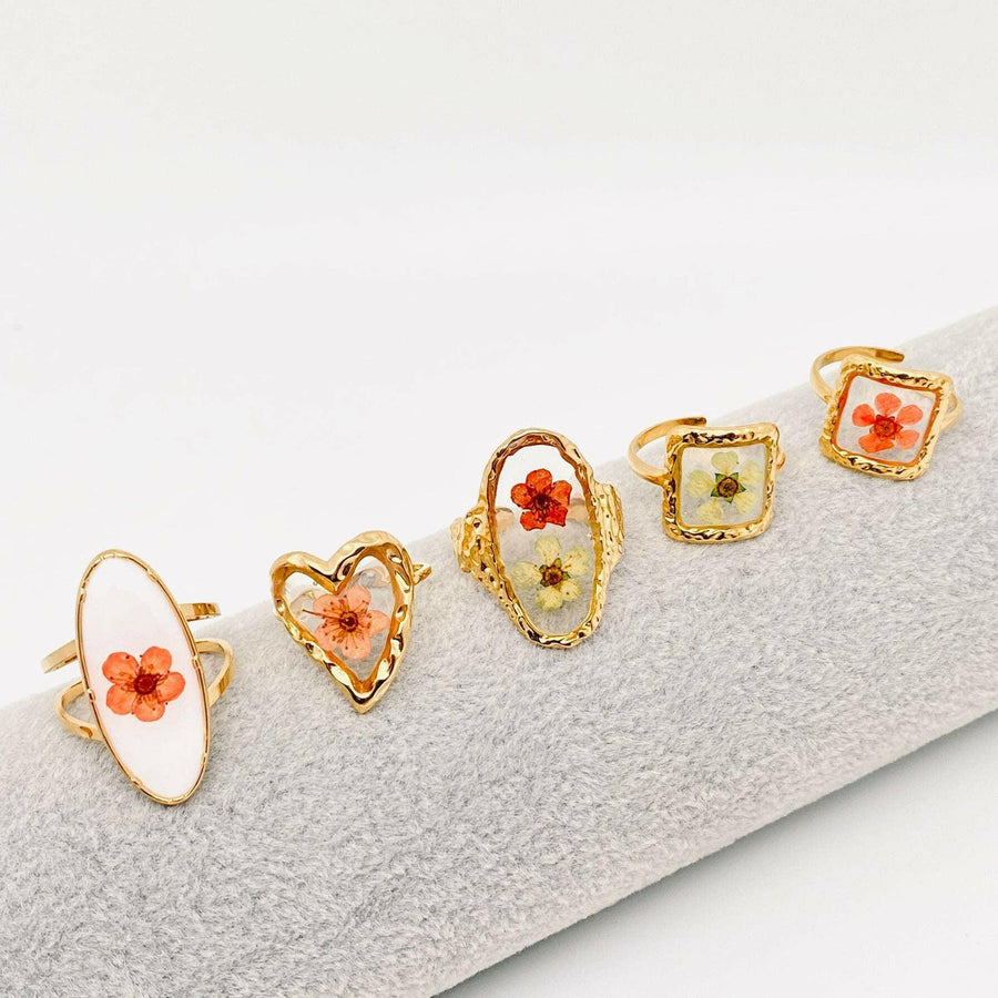 18K Gold Plated Stainless Steel Floral Ring - FGS/PDF.