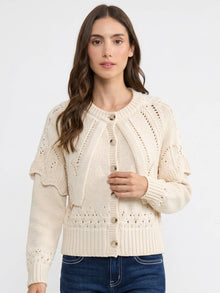 Button-Up Knit Ruffled Capelet Cardigan