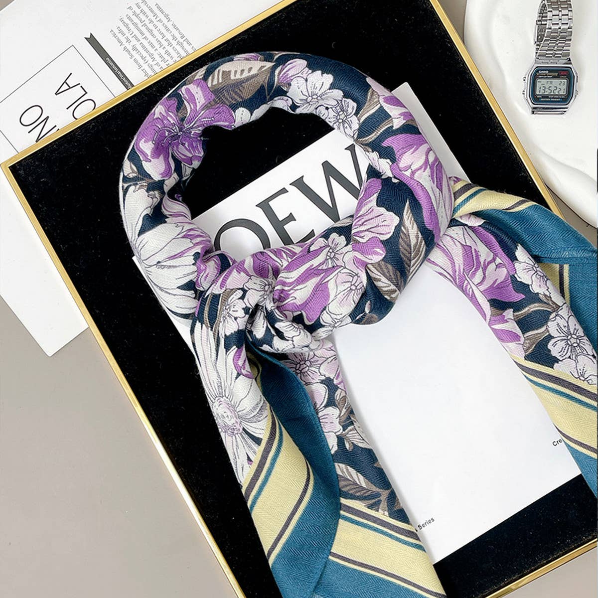 Floral Velvet Wool Scarf Shawl for Winter
