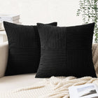 EMEMA Pack of 2 Black Boho Decorative Corduroy Throw Pillow Covers 18x18 Inch Soft Pillow Covers Solid Pillowcases Cross Patchwork Textured Cushion Covers for Living Room Decor Couch Bed Sofa 45x45 cm