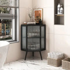 Floor Conical Cabinet With Tempered Glass Door And Storage Shelves, Suitable For Bathroom, Living Room, Bedroom Unavailable Platforms- Temu