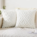 Pallene Spring Soft Faux Fur Throw Pillow Covers 20x20 Set of 2 - Plush Wool Decorative Couch Pillow Covers for Sofa Bed Living Room - with 3D Diamond Pattern - Cream White