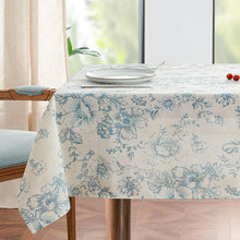 jinchan Linen Table Cloth 52 x 70 Inch with Flower Print Farmhouse Beige Linen Blend Cloth for Rectangle Dining Table Washable Cottage Table Cover Home Decor 1 Panel Floral Blue on Beige
