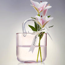 Glass Bag vase Purse vase with Fish Bowl Handbag Shape Flower vase - for Home Décor enterpiece Events Office Garden Wedding(Light Pink)