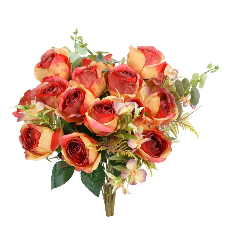 Fake Artificial Flowers 9 Branch 9 Heads Champagne Silk Roses Faux Plant Eucalyptus Flower Arrangement for Vase Home Farmhouse Bathroom Dining Table Centerpiece Decorations Coffee Table Decor(2PCS)