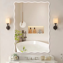 FUWU HOME White Wavy Bathroom Mirror 28" x 40" Rectangle Scalloped Mirror for Wall Decor Bathroom Vanity Bedroom Living Room Entryway (White)