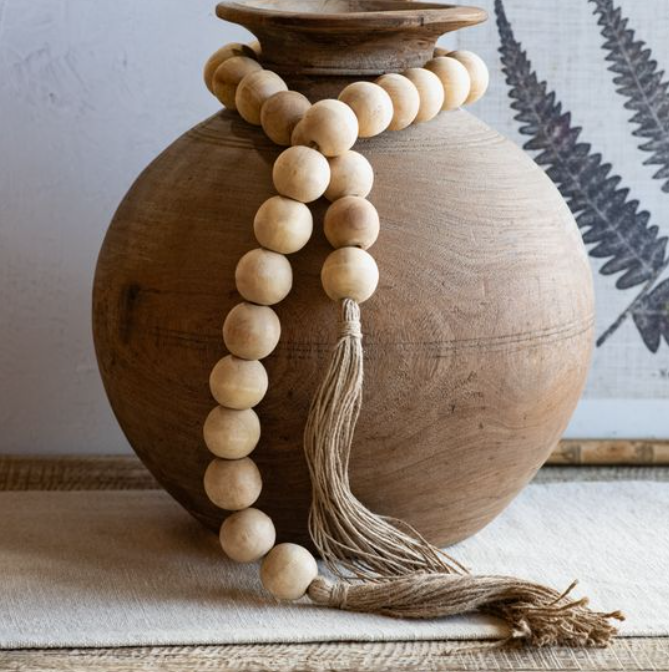 *INNER* 54" NAT. BEADS WITH TASSLES.