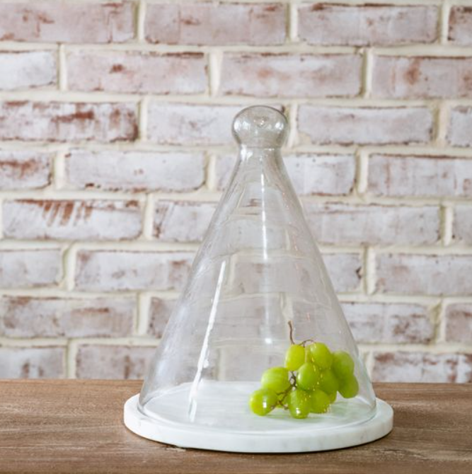 13" GLASS CLOCHE W/ MARBLE BASE.