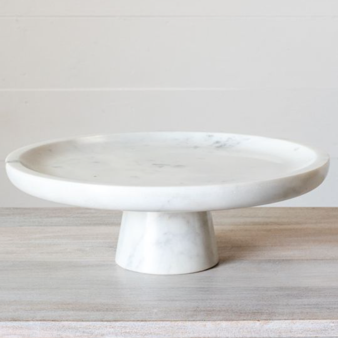 12" WHITE MARBLE CAKE STAND.