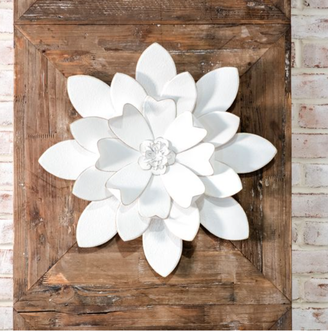 LG WHITE TIN WATER LILY WALL ART.