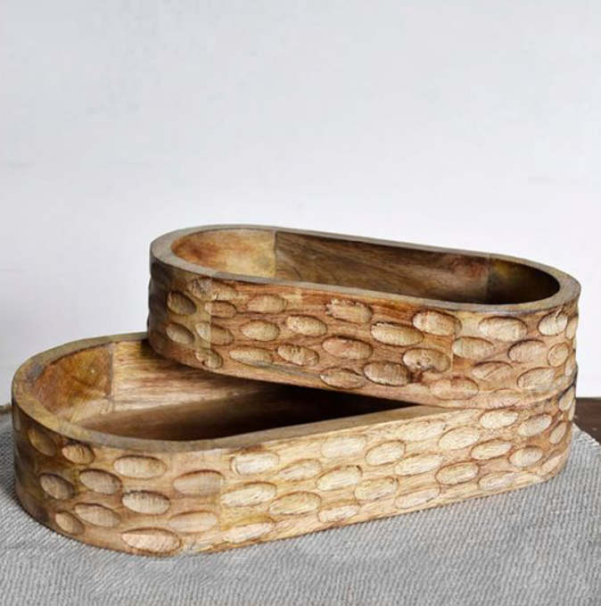 CARVED WOOD TRAY - Medium.