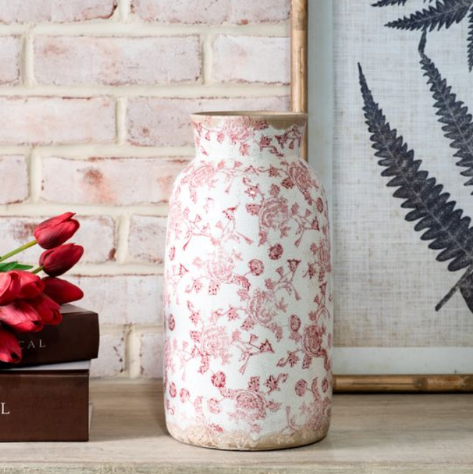 12.6" TALL RED HERITAGE VASE.