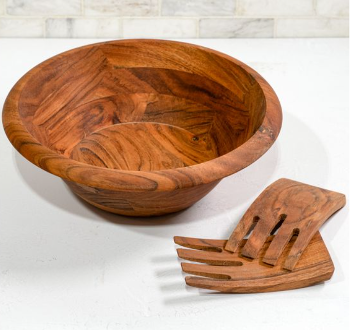 11" ACACIA WOOD BOWL & MIXER SET.