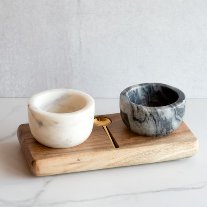 S/P MARBLE PINCH POT SET.