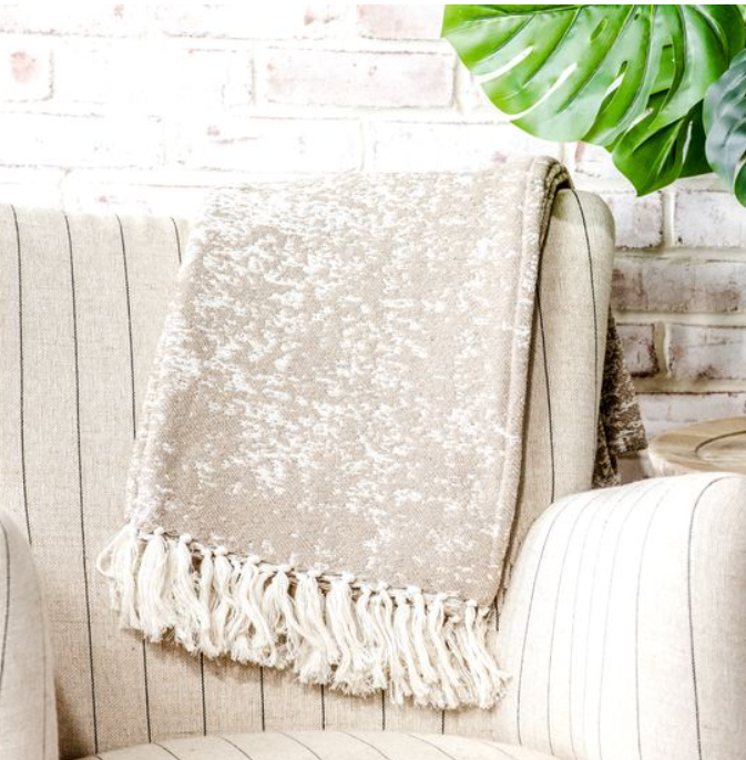 50 X 60 TAUPE PATTERN THROW.