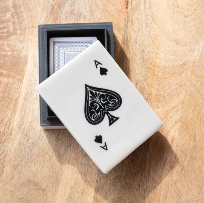RESIN CARD BOX WITH CARDS.