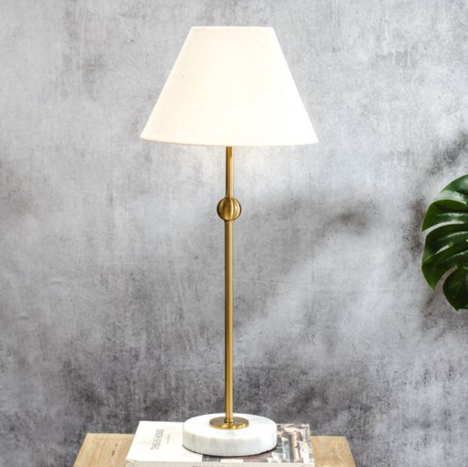26.5" BRUSH GOLD LAMP MARBLE BASE.