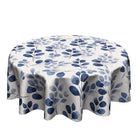 Granbey Blue Floral Round Table Cloth - Navy Leaf Tablecloth 60 Inch Botanical Plant Table Cloth Spring Summer Table Cover for Home Kitchen Party Picnic Dinner