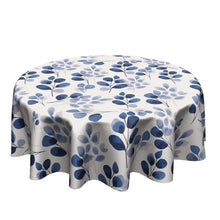 Granbey Blue Floral Round Table Cloth - Navy Leaf Tablecloth 60 Inch Botanical Plant Table Cloth Spring Summer Table Cover for Home Kitchen Party Picnic Dinner