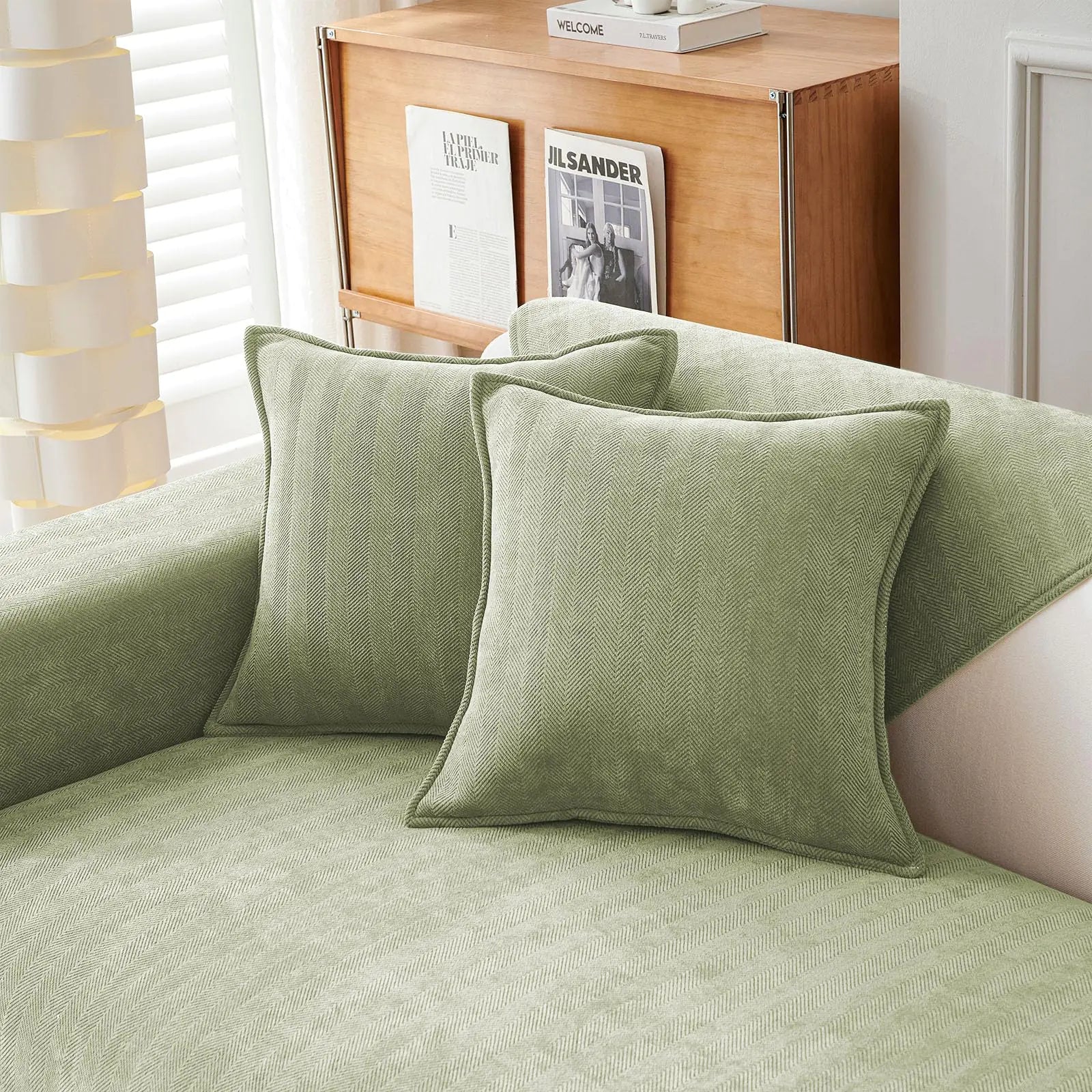 Snycler Spring Sage Green Pillow Covers 24x24 inch Set of 2 Chenille Pillow Covers with Elegant Design Soft and Luxurious Decorative Throw Pillows for Couch Bed and Home Decor
