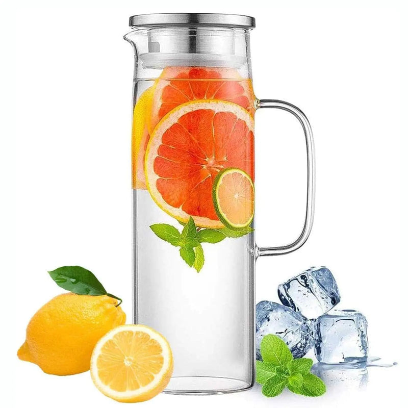 GENTI Glass Pitcher with Lid 1000ml/34oz Glass Water Carafe with Handle Water Pitcher with Lid and Spout Iced Tea Pitcher for Fridge Borosilicate Glass Jug for Juice Milk Hot and Cold Beverage