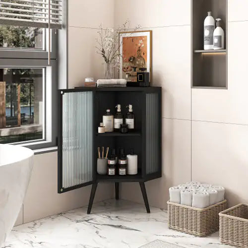 Floor Conical Cabinet With Tempered Glass Door And Storage Shelves, Suitable For Bathroom, Living Room, Bedroom Unavailable Platforms- Temu