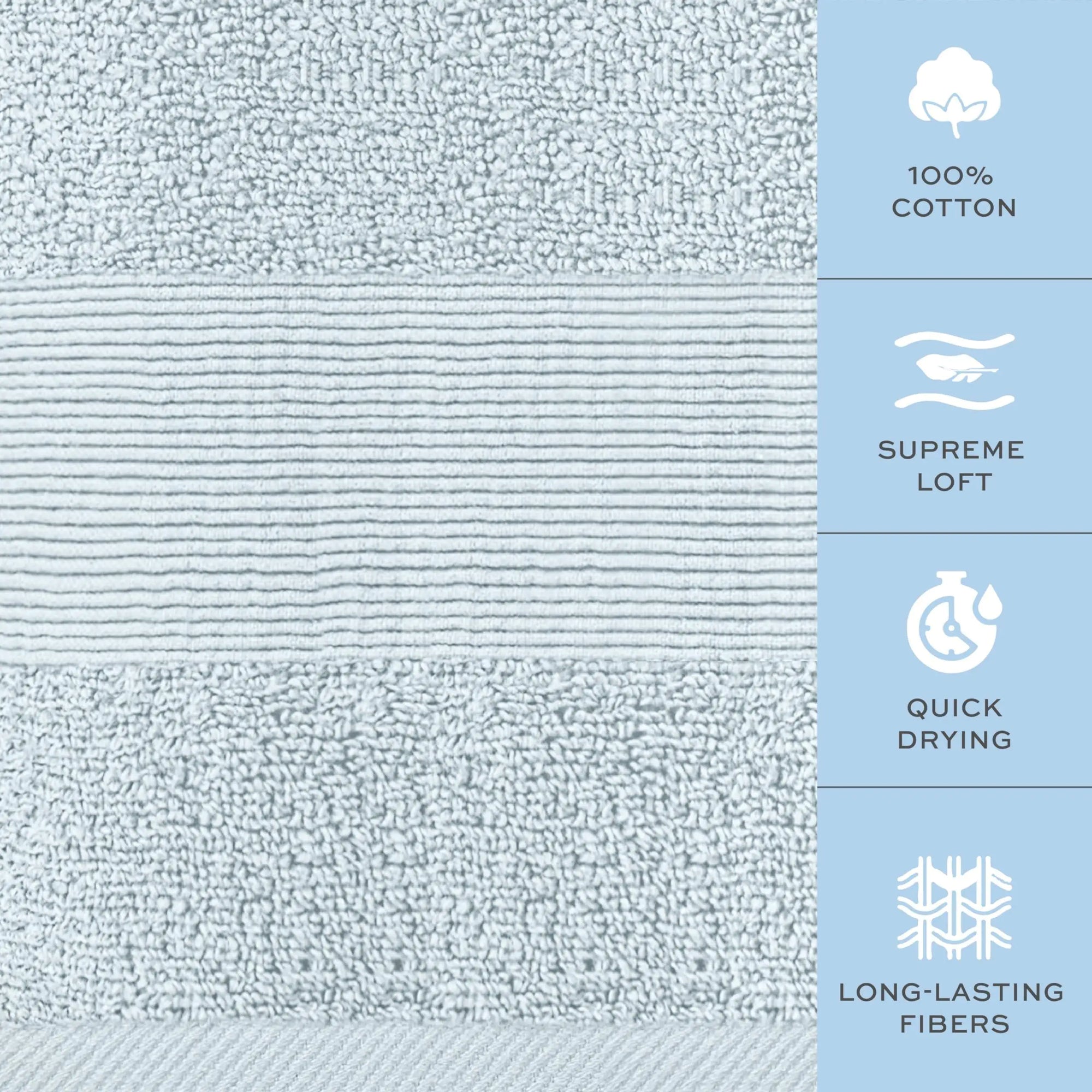 4 Pack Resort Collection Soft Bath Towel 28x55 in Luxury Plush Cotton Light Blue.
