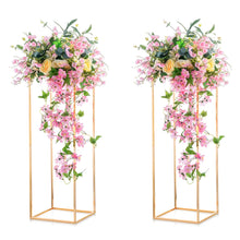 Nuptio 2 Pcs Metal Flower Floor Vase Column Flower Stand Geometric Centerpieces Vase for Tables 80cm/31.5in Tall Gold Flower Holder for Home Party Wedding Decorations Rectangular Flower Display Rack