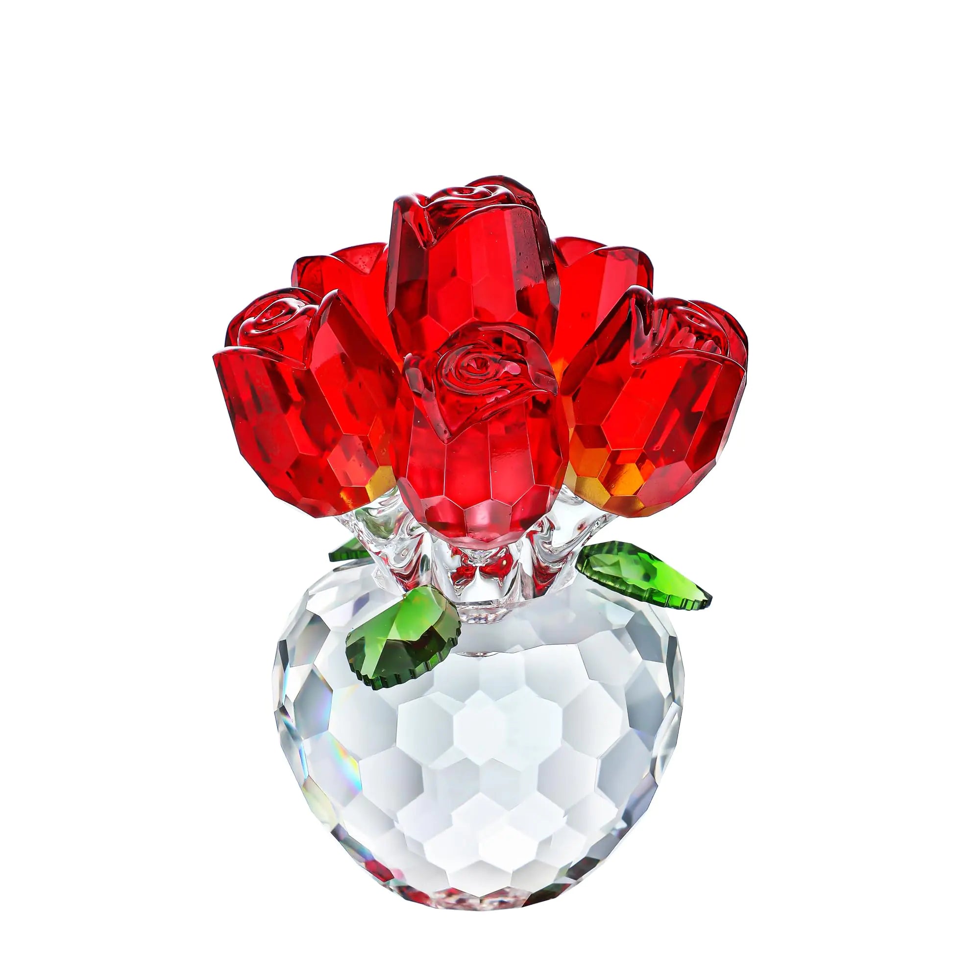 H&D HYALINE & DORA 3.3IN Crystal Red Rose Figurine OrnamentRose Flower Gifts for Wife Mom GirlfriendCrystal Rose Bouquet FigurineGlass Flowers with Crystal Stand