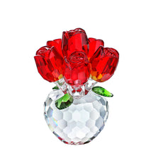 H&D HYALINE & DORA 3.3IN Crystal Red Rose Figurine OrnamentRose Flower Gifts for Wife Mom GirlfriendCrystal Rose Bouquet FigurineGlass Flowers with Crystal Stand