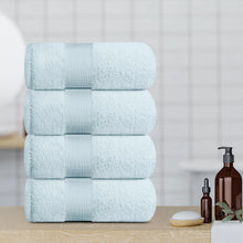 4 Pack Resort Collection Soft Bath Towel 28x55 in Luxury Plush Cotton Light Blue.