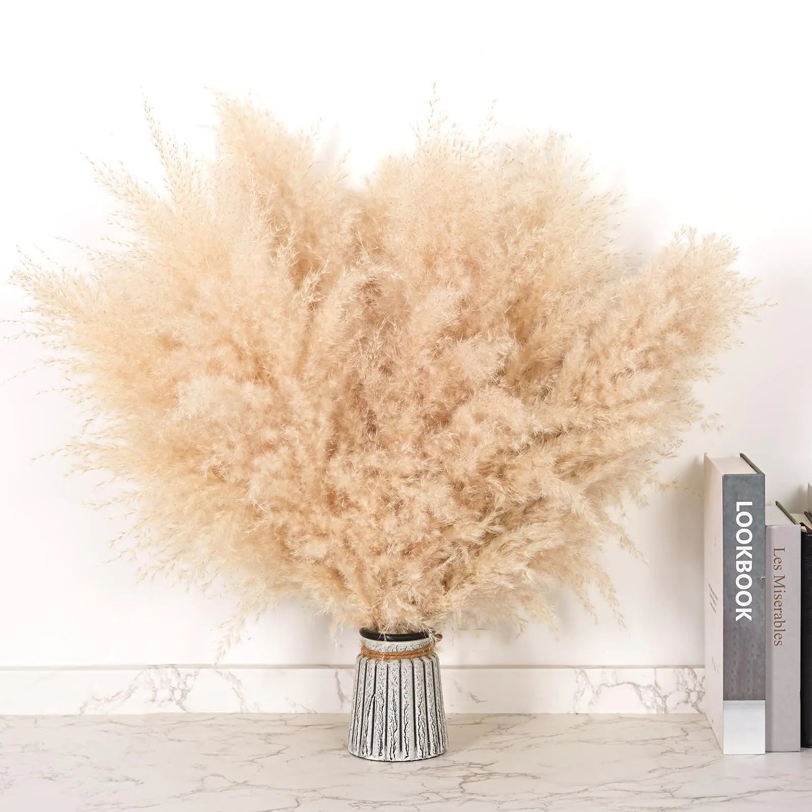 12 PCS 17inch Natural Dried Pampas Grass DecorBoho Table DecorShort Dry Pampas Grass Bulk for Wedding BohoHome DecorFarmhouseWallKitchenBedroom DecorOffice DecorSmall Vase