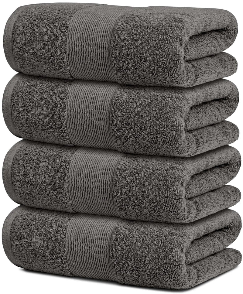 4 Pack Resort Collection Soft Bath Towels 28x55 in Hotel Plush Cotton Charcoal.